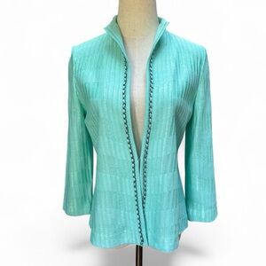 Ming Wang Knit Cardigan Open Front w/Metal Trim Aqua Color size XSP